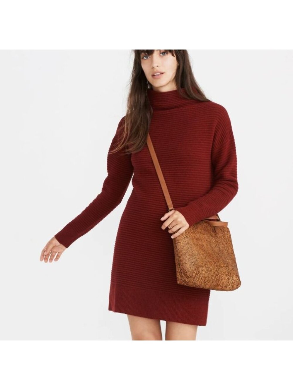 Madewell Skyscraper Sweater Dress G9644 Merino Wool Burgundy Funnelneck Medium